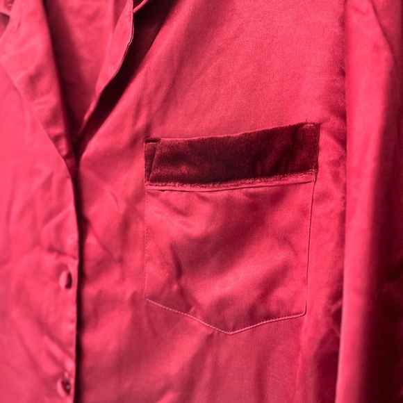 Vintage Satin Velvet Trim Pyjama Shirt Dress S Ruby - Picture 7 of 15